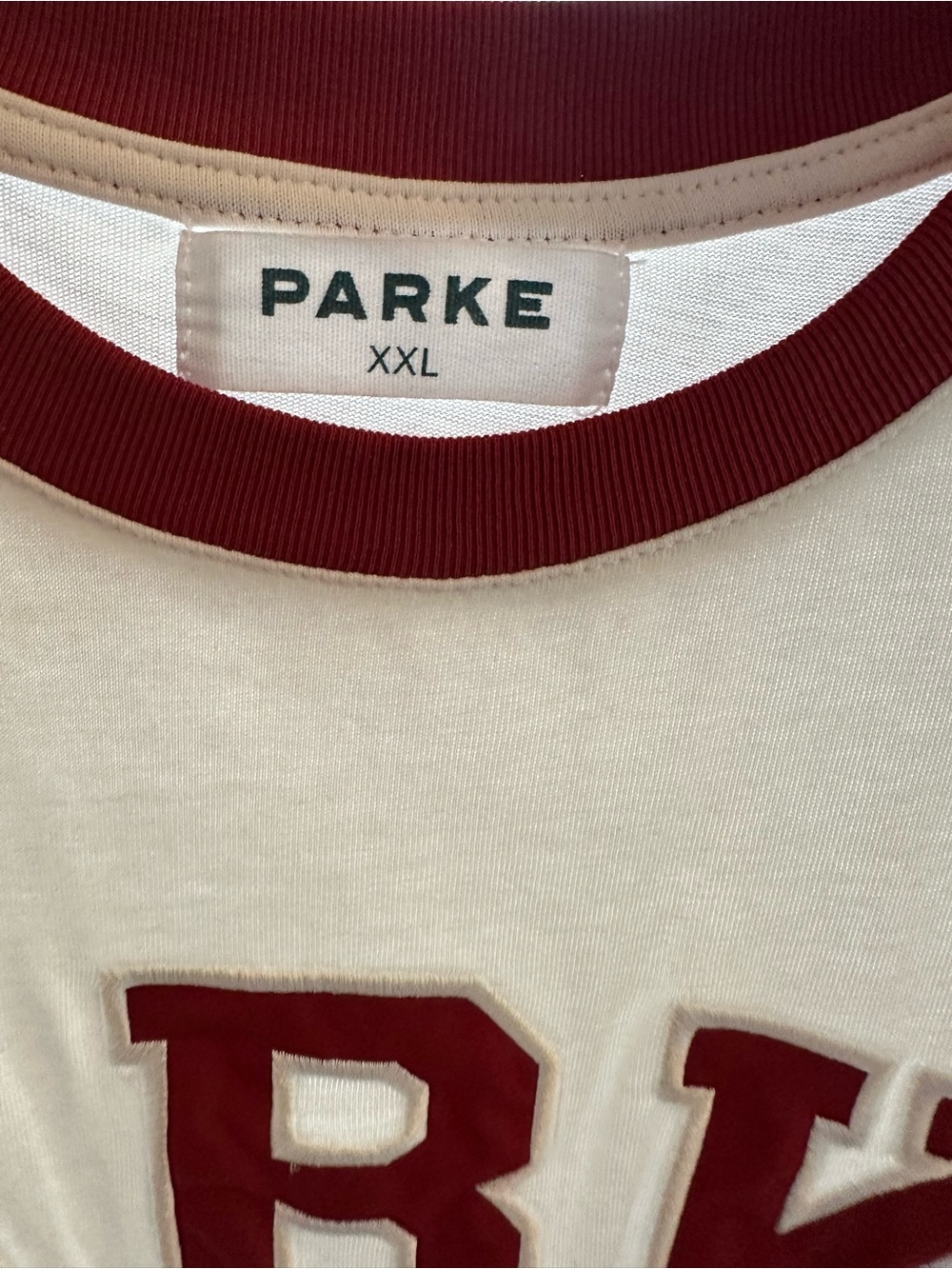 Parke White Tee with Maroon Lettering Varsity Tee - Picture 3 of 3